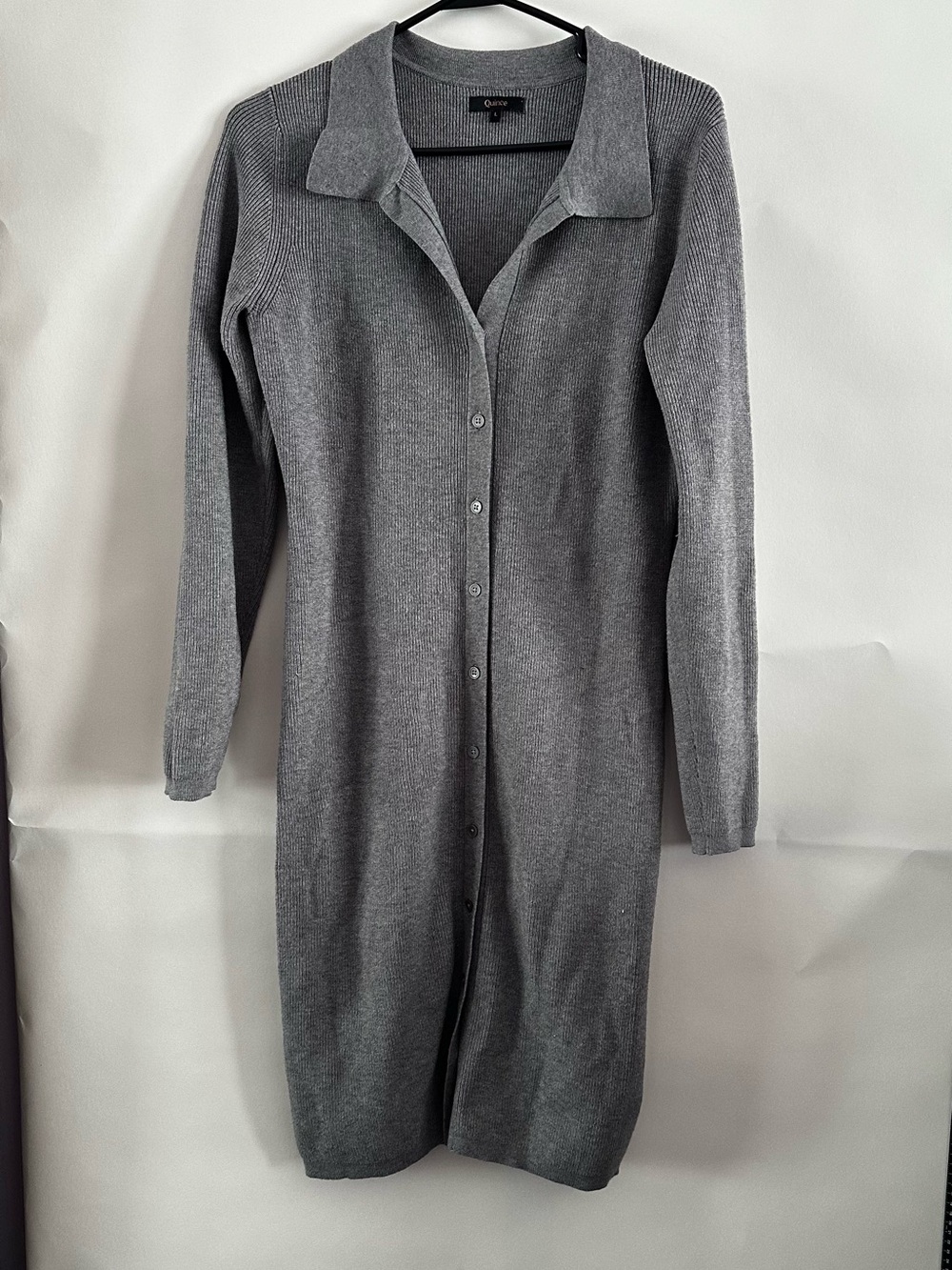 Quince Eco-Knit Ribbed Collared Sweater Dress — Gray, Size L